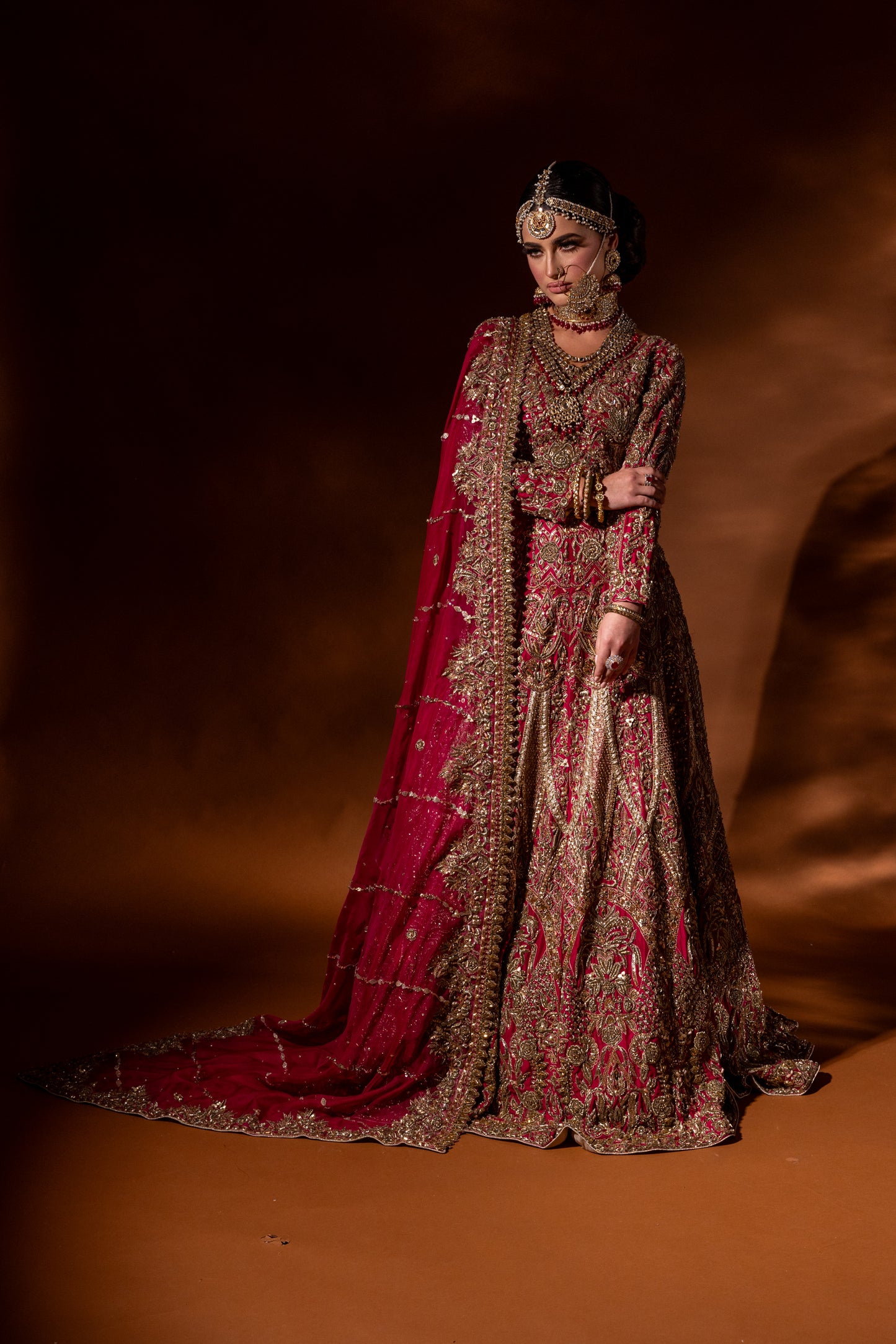 Elysium – Shocking Pink Customisable Bridal Dress | Luxury Bespoke Pakistani Bridal Wear UK