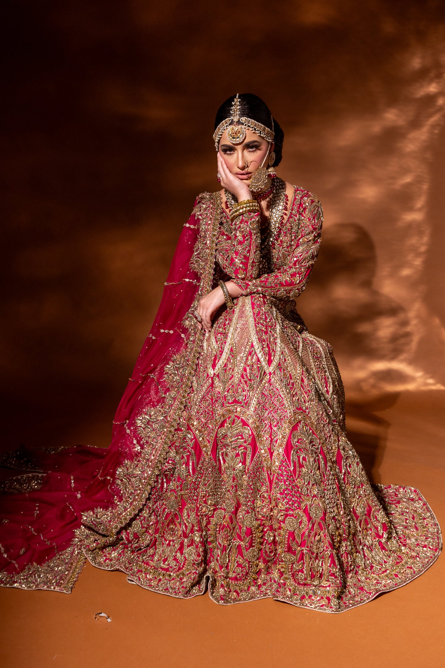 Elysium – Shocking Pink Customisable Bridal Dress | Luxury Bespoke Pakistani Bridal Wear UK