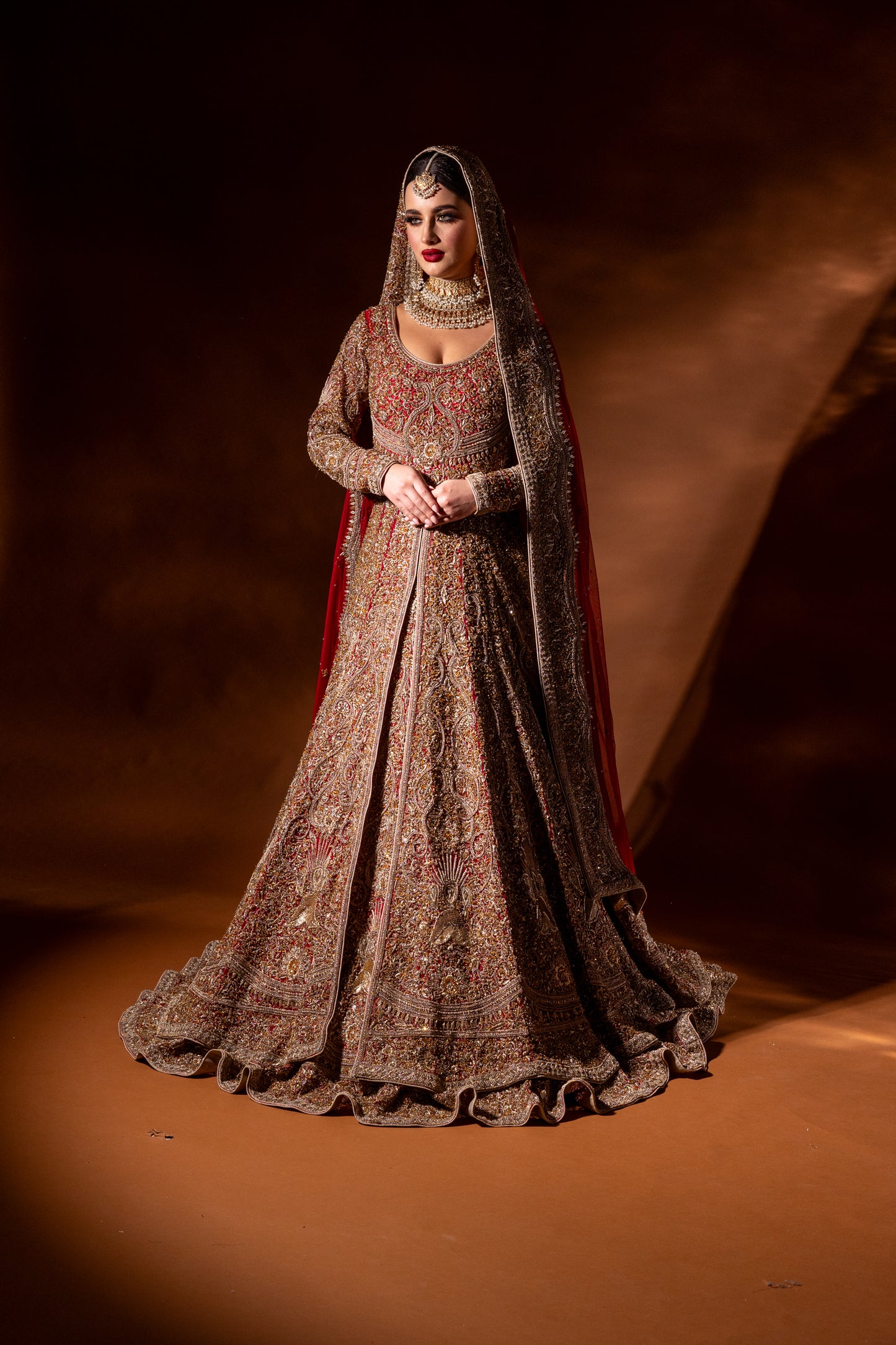 Eminence bridal gown front view – zardosi hand-embroidered Pakistani bridal wear UK
