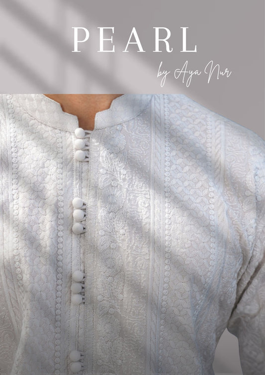 Pearl off-white pure cotton kurta and trouser for men – tailored luxury by Aya Nur