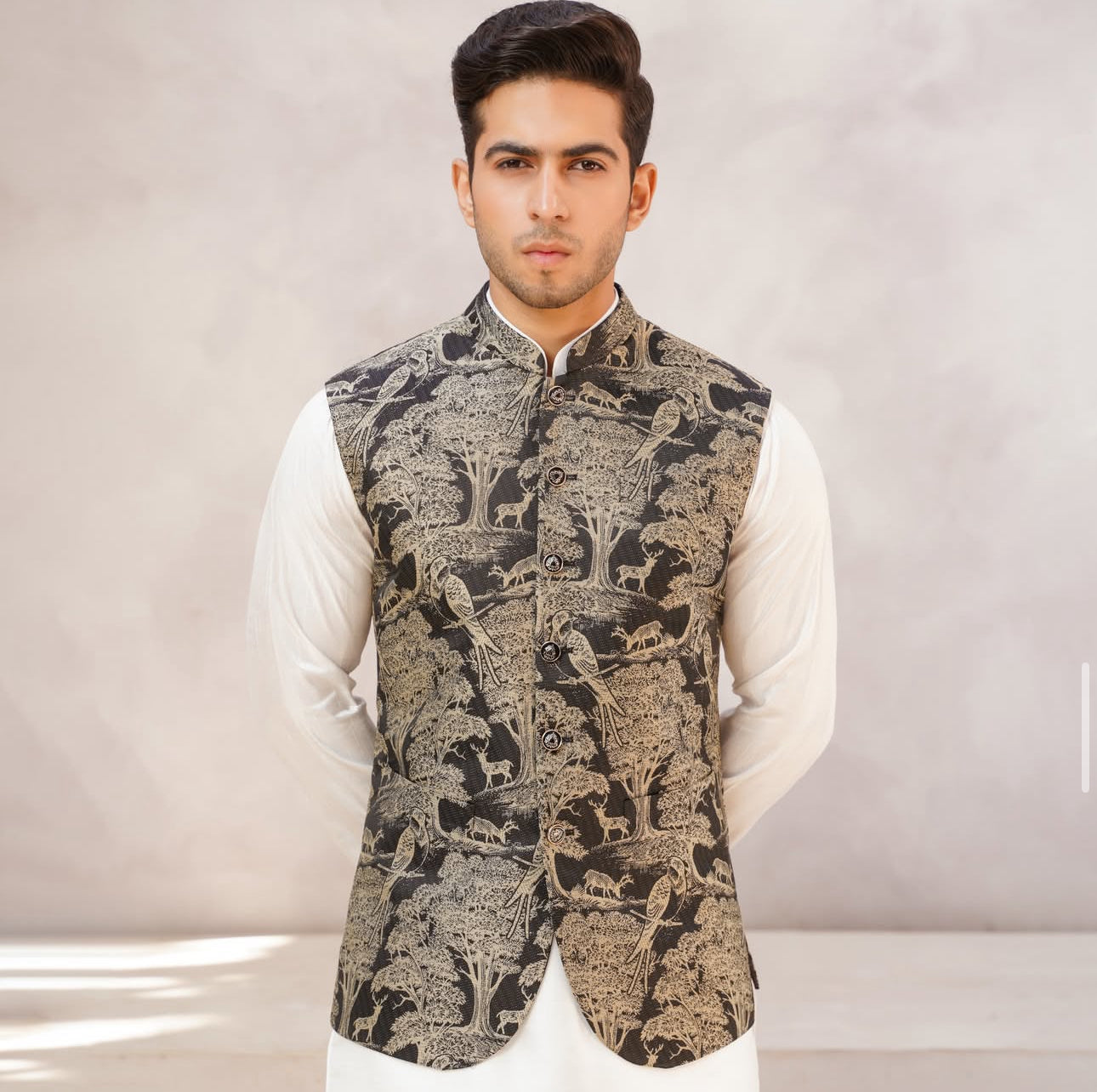 Nocturne – Black Embroidered Men’s Waistcoat | Bespoke Wedding & Mehndi Waistcoat UK