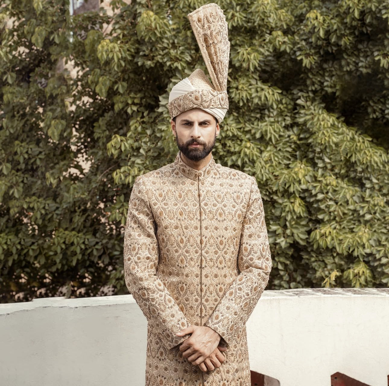 Nawab – Gold Sherwani Set for Grooms | Luxury Handcrafted & Fully Customizable | Aya Nur