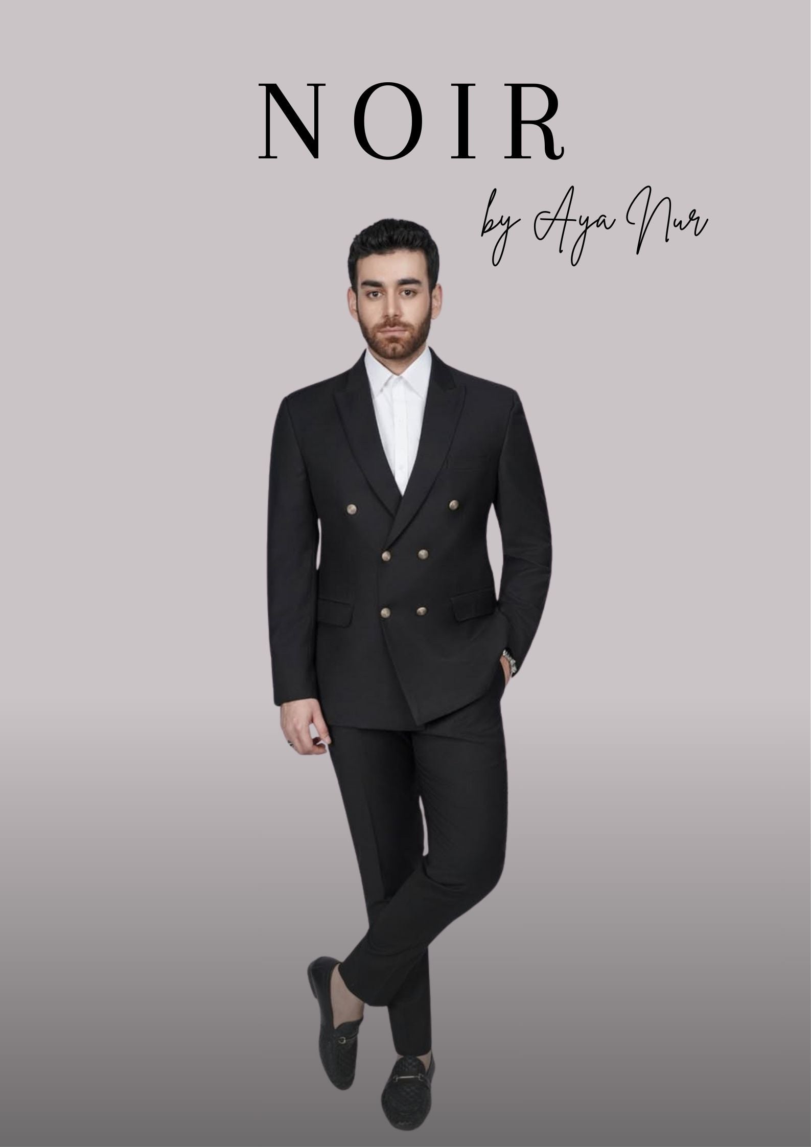 Noir bespoke black double breasted 2 piece suit tailored in the UK