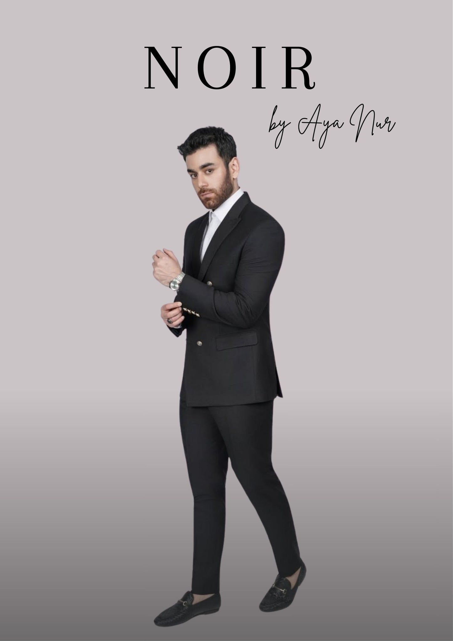 Noir bespoke black double breasted 2 piece suit tailored in the UK