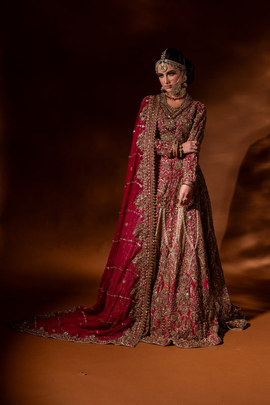 Elysium – Shocking Pink Customisable Bridal Dress | Luxury Bespoke Pakistani Bridal Wear UK