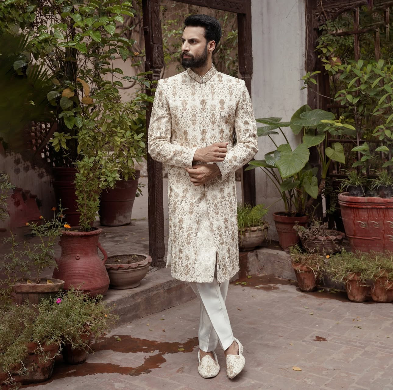 Maharajah – Ivory Groom Sherwani | Bespoke Handcrafted Men’s Wedding Sherwani UK