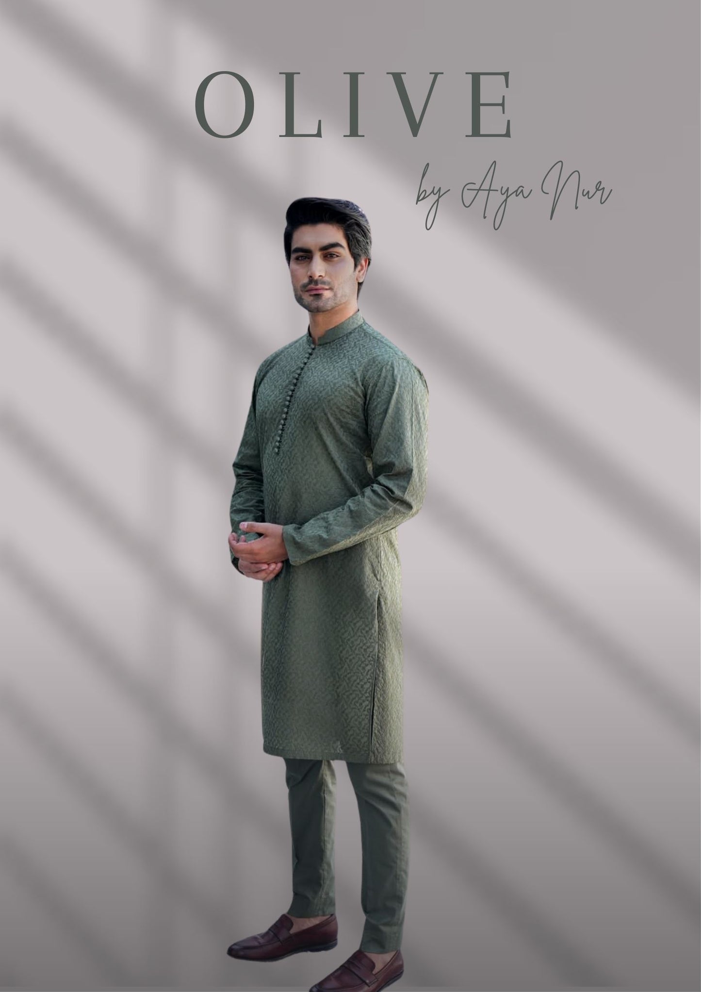 Olive – Khaki Green Embroidered Men’s Shalwar Kameez | Luxury Bespoke Wedding & Formal Wear UK