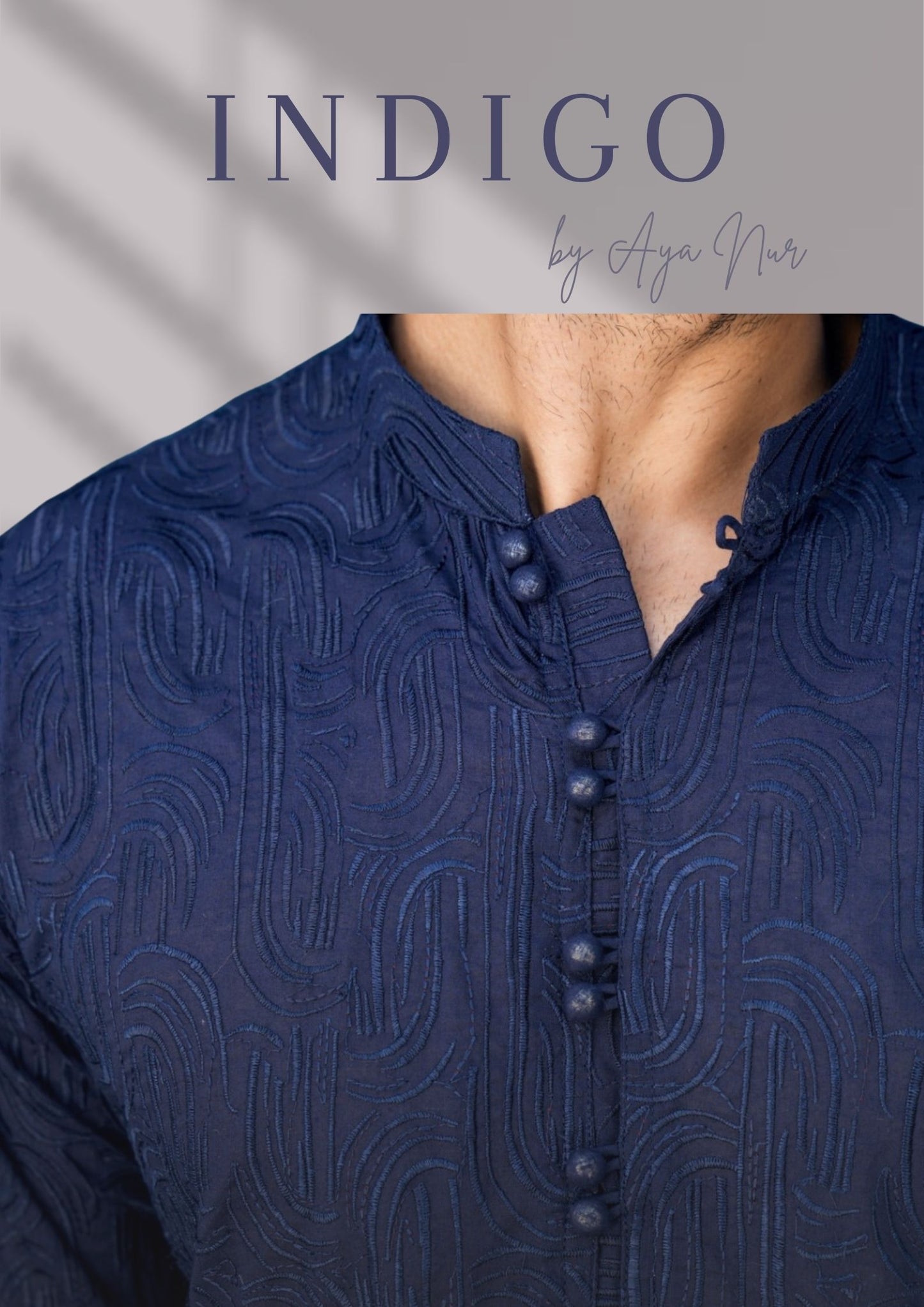 Indigo navy embroidered kurta and trouser for men – luxury tailored outfit by Aya Nur