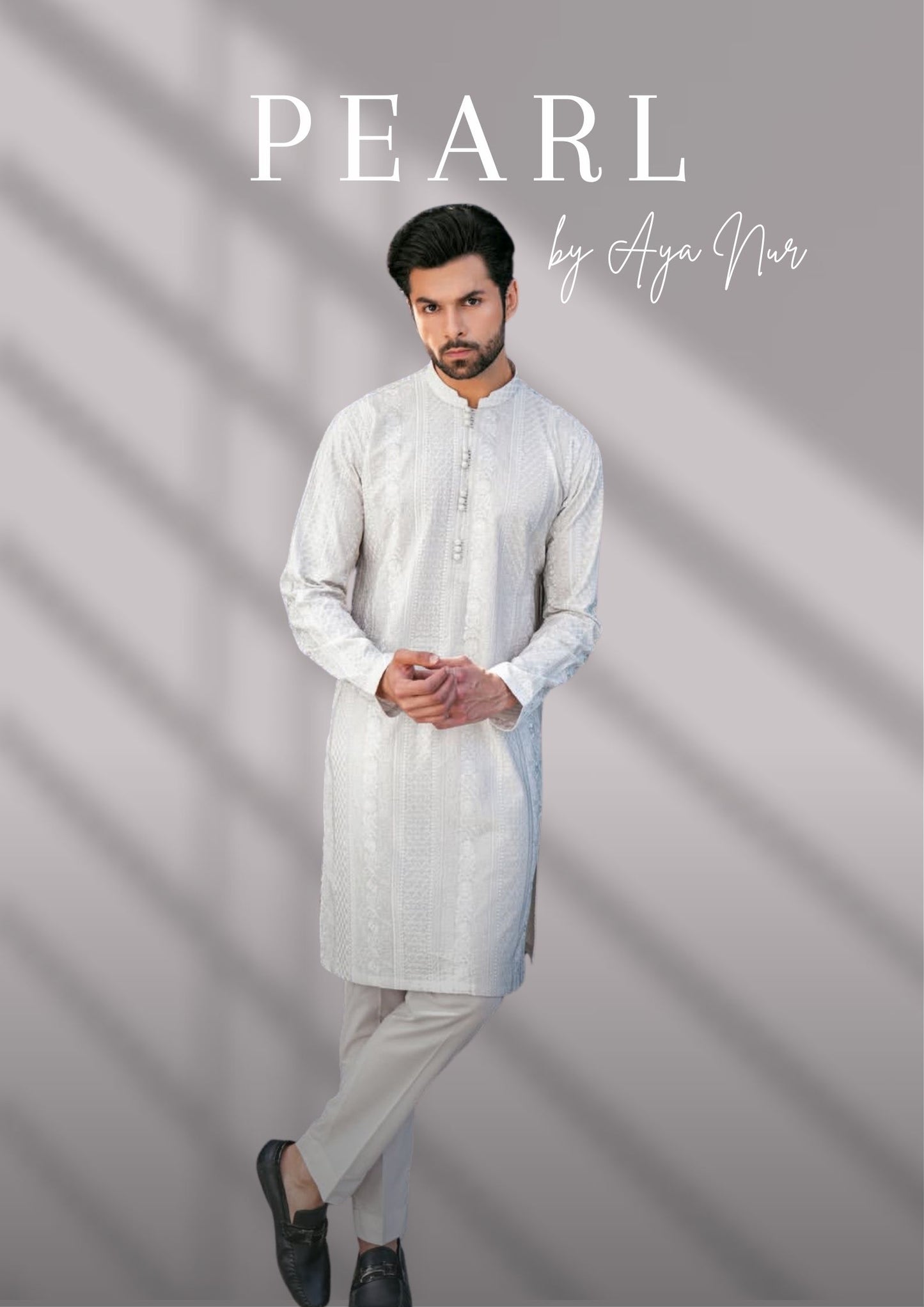 Pearl off-white pure cotton kurta and trouser for men – tailored luxury by Aya Nur