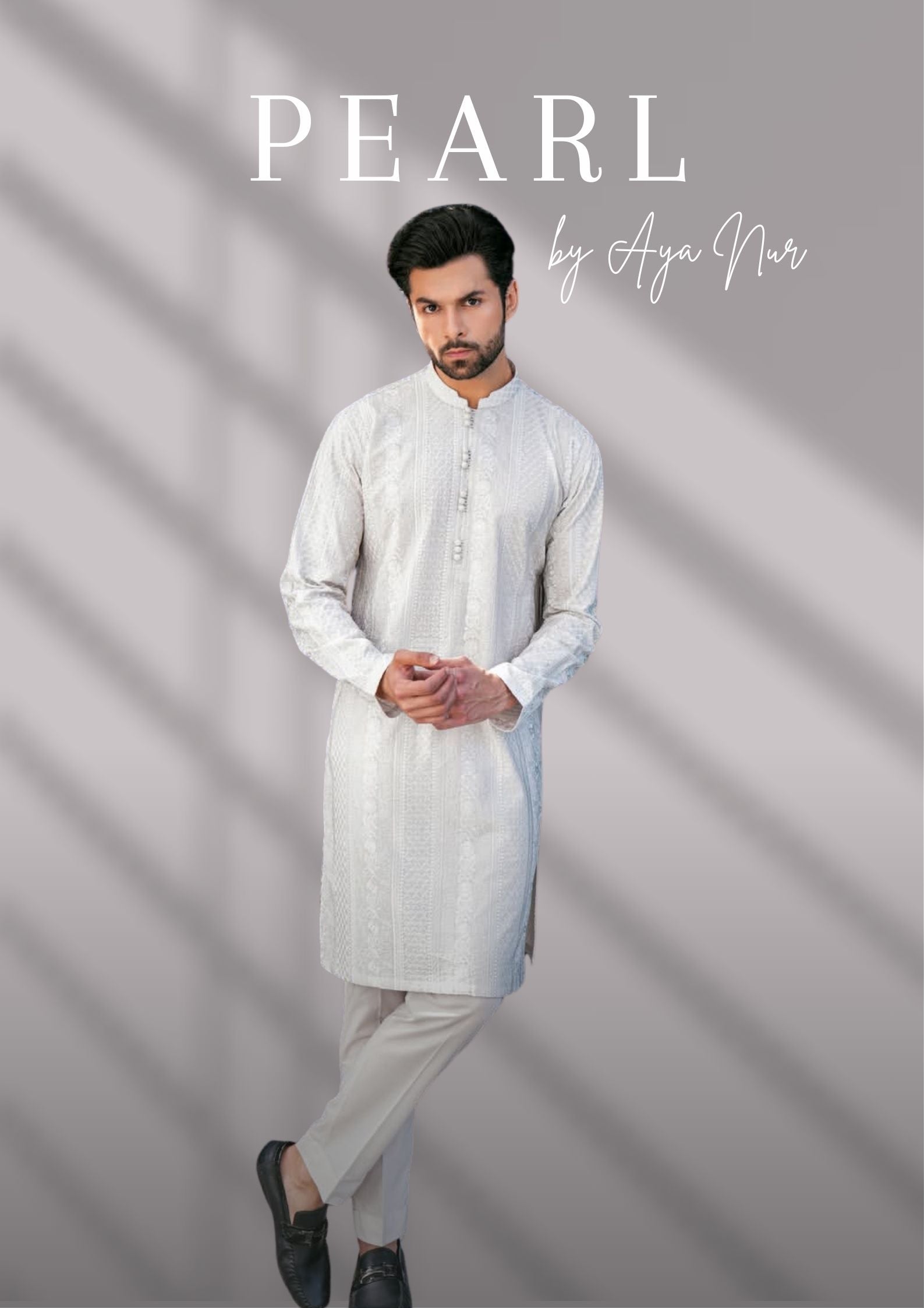 Pearl off-white pure cotton kurta and trouser for men – tailored luxury by Aya Nur