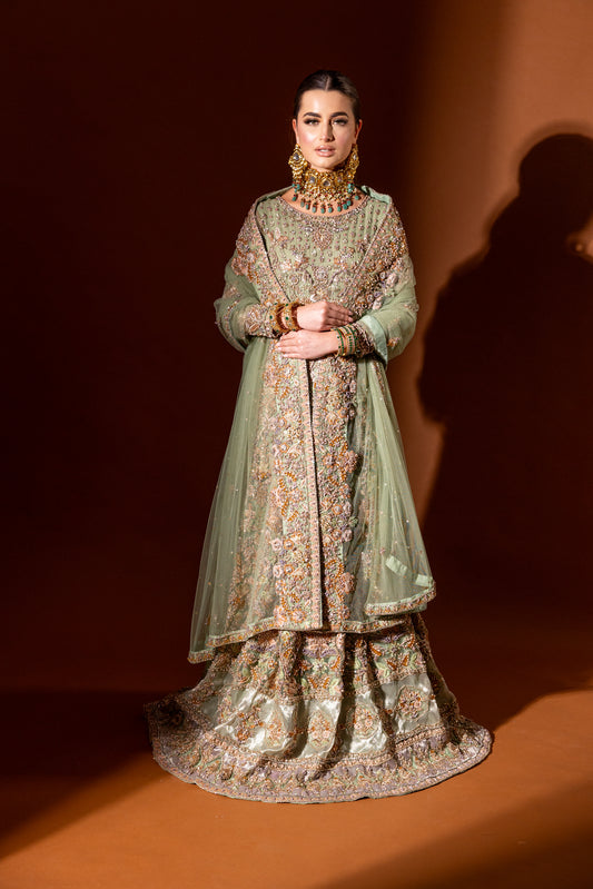 Verdant soft net bridal gown with bespoke embroidery by Aya Nur – front view